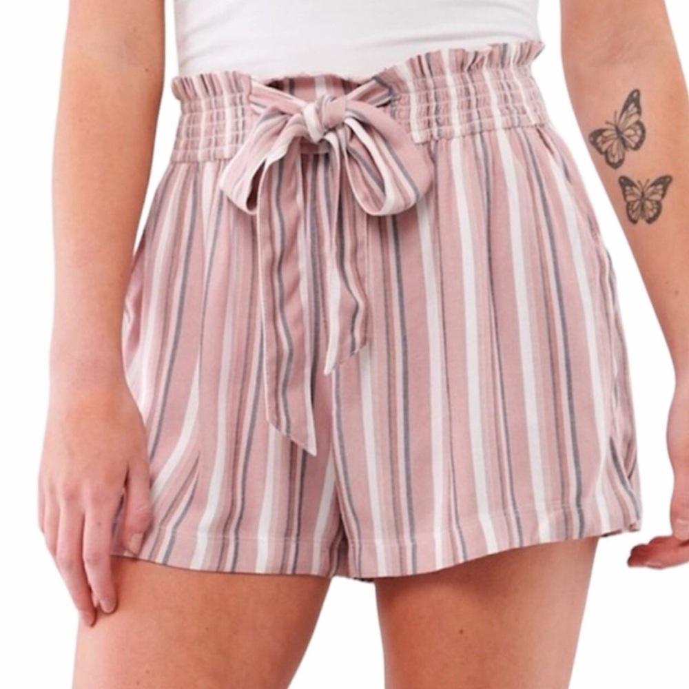 Hollister Pink Striped High Waist Shorts  size small